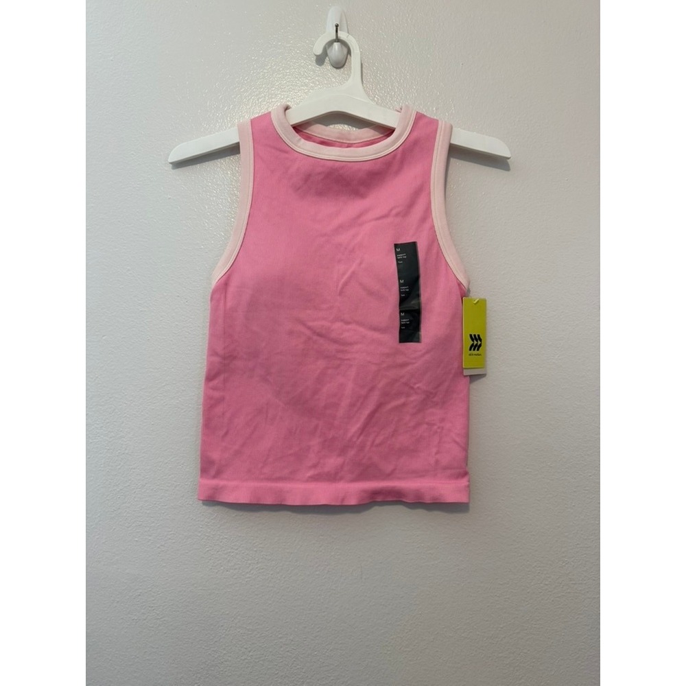 All in Motion Womens Pink Ribbed Support Tank Top Built-in Bra Medium NWT